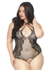SO8609 Тедди с открытым доступом Leg Avenue Net and lace crotchless teddy 1X–2X Black, шнуровка на с || 