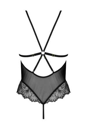 Сетчатое боди с кружевным лифом Passion DELIENA BODY S/M black || 