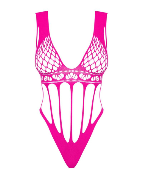 Сетчатый бодистокинг с продольными вырезами Obsessive B121 teddy S/M/L, розовый