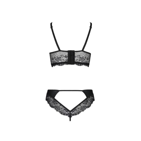Комплект из эко-кожи с кружевом Loona Set black XXL/XXXL - Passion, бра и трусики || 