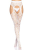 Ажурные колготки с сердечками Leg Avenue Heart White, one size, имитация чулок || 