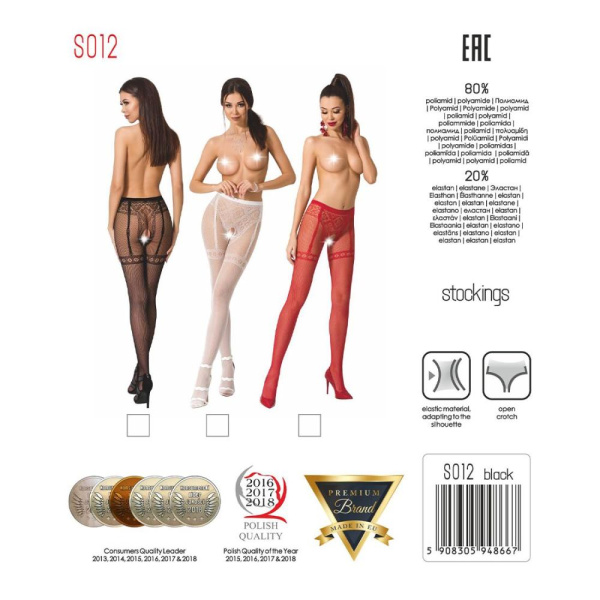 Колготки-бодистокинги Passion S012 One Size, White, имитация чулок, пояса и кружевных трусиков