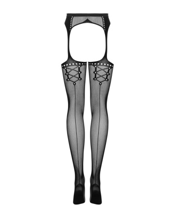 Сетчатые чулки-стокинги со стрелкой Obsessive Garter stockings S314 S/M/L, черные, имитация гартеров || 
