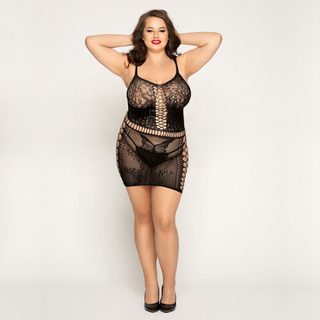 Сетчатое платье с бабочками JSY «Сексапильная Эмили» Plus Size, Black, имитация шнуровки, кружево || 