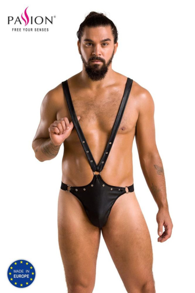 Мужское боди с люверсами Passion 028 Harry XXL/XXXL Black, экокожа, на лямках