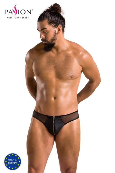 Мужские слипы на молнии Passion 042 Slip Timmy S/M Black, экокожа, сетка