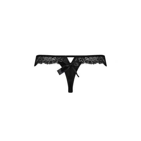 Кружевные трусики-танга с атласным бантиком Naja Thong black S/M - Passion || 