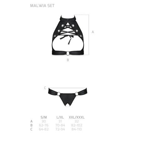 Комплект: открытый топ и трусики из эко-кожи с люверсами Malwia Set with Open Bra black L/XL — Passi || 
