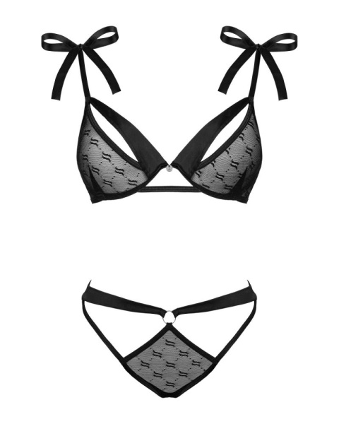 Полупрозрачный эротический комплект Obsessive Obsessivia 2pcs set black L/XL, бюстгальтер и трусики,