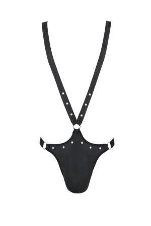 Мужское боди с люверсами Passion 028 Harry S/M Black, экокожа, на лямках || 