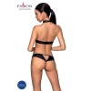 Комплект: открытый топ и трусики из эко-кожи с люверсами Malwia Set with Open Bra black S/M — Passio || 