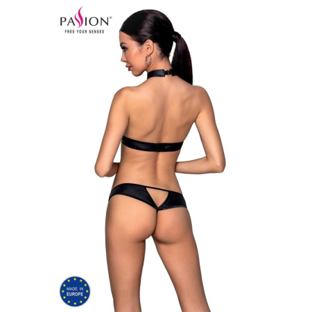 Комплект: открытый топ и трусики из эко-кожи с люверсами Malwia Set with Open Bra black S/M — Passio || 