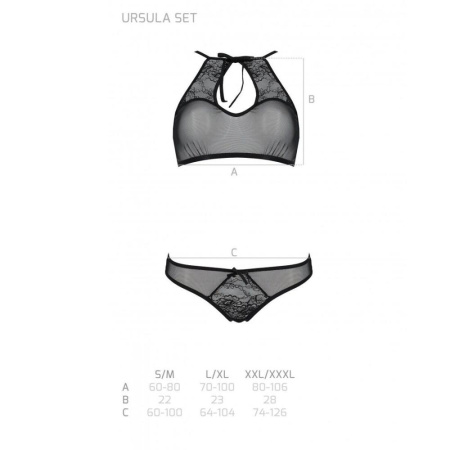 Комплект: бра, трусики с ажурным декором и открытым шагом Ursula Set black L/XL — Passion || 