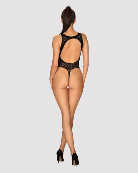 Ажурный бодистокинг с эффектом шнуровки Obsessive B129 teddy black S/M/L, черный, с доступом
