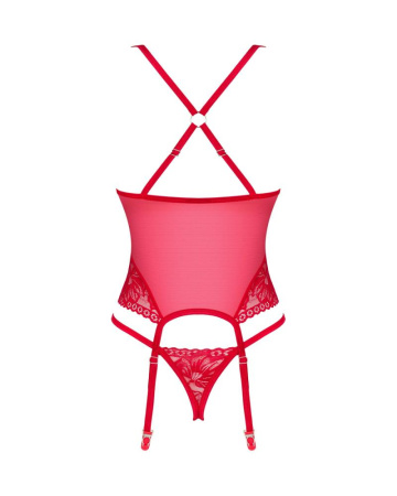 Прозрачный корсет Obsessive Lacelove corset XL/2XL Red, кружево, подвязки для чулок || 