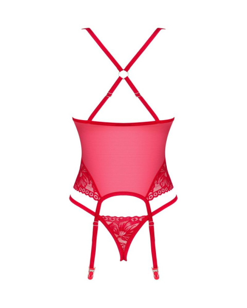 Прозрачный корсет Obsessive Lacelove corset XL/2XL Red, кружево, подвязки для чулок