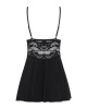 Сатиновый пеньюар с кружевом Obsessive 810-BAB-1 babydoll & thong L/XL, черный, пеньюар, танга || 