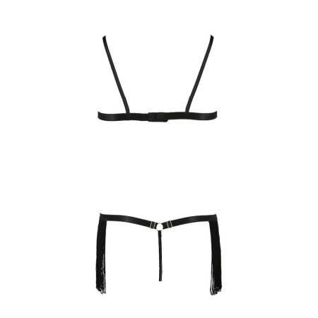 Комплект белья KASSANDRA SET OpenBra black S/M - Passion Exclusive: лиф из бахромы, трусики-юбка || 