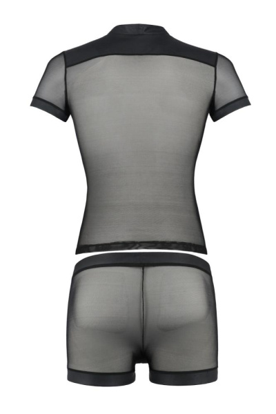 Комплект сетчатого мужского белья Passion 052 Set Michael XXL/XXXL Black, рубашка, боксеры, заклепки