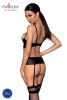 Корсет с открытой грудью Passion JANNIES CORSET L/XL black, стринги в наборе || 