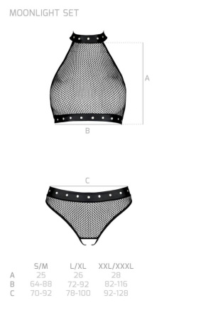 Белье с открытым доступом Passion MOONLIGHT SET L/XL black топ, стринги || 