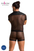 Комплект сетчатого мужского белья Passion 052 Set Michael XXL/XXXL Black, рубашка, боксеры, заклепки || 