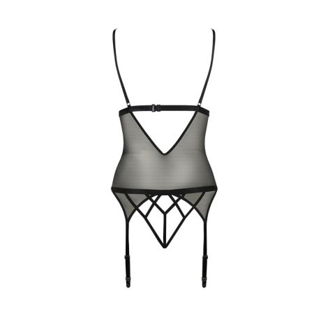 Корсет с открытой грудью DIABOLINA CORSET black L/XL - Passion, пажи, трусики, полупрозрачный || 