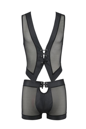 Комплект мужского белья на шнуровке Passion 053 Set William XXL/XXXL Black, жилет, боксеры || 