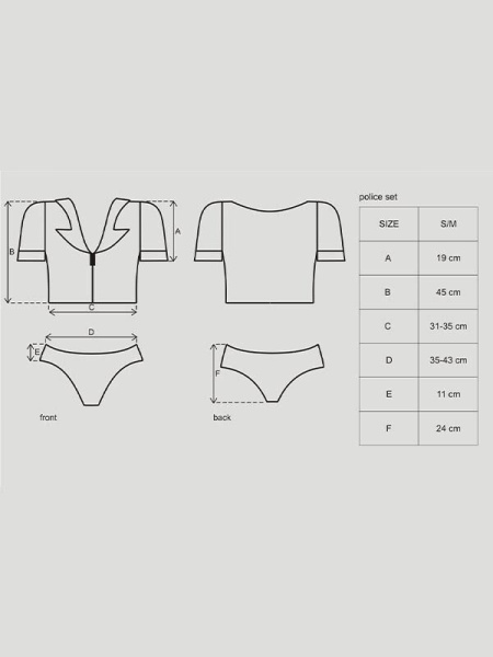 Эротический костюм полицейского Obsessive Police set S/M, black, топ, шорты, кепка, пояс, портупея