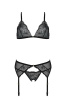 Комплект с открытым доступом Passion DELIENA SET S/M black, лиф, стринги, пояс для чулок || 