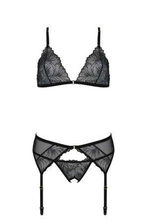 Комплект с открытым доступом Passion DELIENA SET S/M black, лиф, стринги, пояс для чулок || 