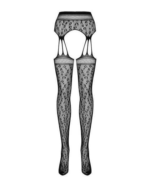 Сетчатые чулки-стокинги под леопард Obsessive Garter stockings S817 S/M/L, имитация гартеров, с дост