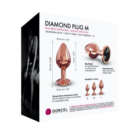 Металлическая анальная пробка с украшением в виде кристалла Dorcel - Diamond Plug Rose Gold M || 