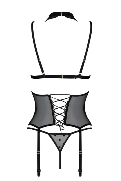 Корсет с открытой грудью Passion DOMINICA CORSET S/M black, пажи для чулок, стринги