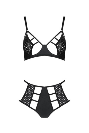 Комплект белья Passion TASMINA SET S/M black, лиф, высокие трусики с корсетом сзади || 