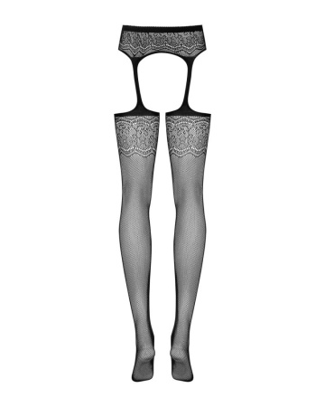 Сетчатые чулки-стокинги с цветочным рисунком Obsessive Garter stockings S207 XL/XXL, черные, имитаци || 