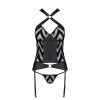 Сетчатый комплект с узором: корсет с халтером, подвязки, трусики Hima Corset black XXL/XXXL - Passio || 