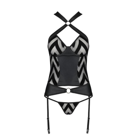 Сетчатый комплект с узором: корсет с халтером, подвязки, трусики Hima Corset black XXL/XXXL - Passio || 