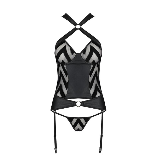Сетчатый комплект с узором: корсет с халтером, подвязки, трусики Hima Corset black XXL/XXXL - Passio