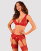 Комплект белья Obsessive Lacelove cupless 3-pcs set XL/2XL Red, бюстгальтер, стринги, пояс для чулок