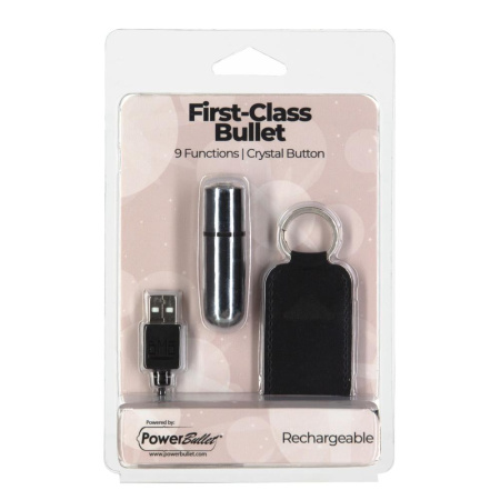 Вибропуля PowerBullet First-Class Bullet 2.5″ with Key Chain Pouch, Silver, 9 режимов вибрации || 