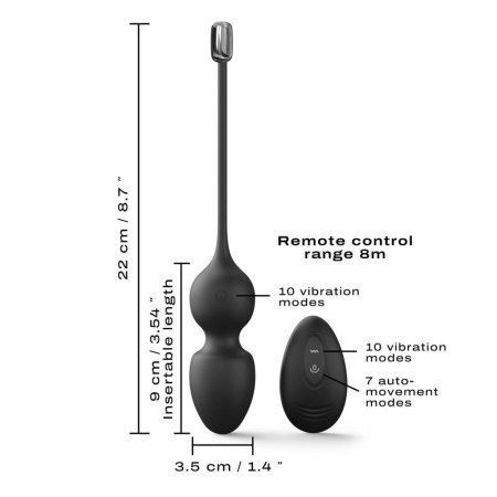 Вагинальные шарики Dorcel LOVE BALLS BLACK, вибрации и движения внутреннего шарика, пульт ДУ || 