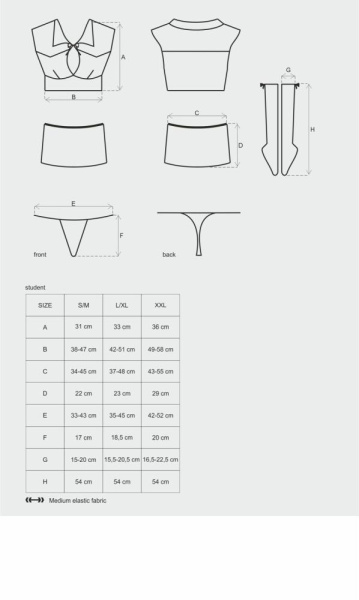 Эротический костюм студентки Obsessive Student 4 pcs costume L/XL, топ, юбка, стринги, гольфы