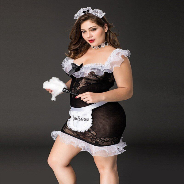 Костюм горничной JSY «Послушная Эльма» Plus Size Black, платье, передник, головной убор горничной