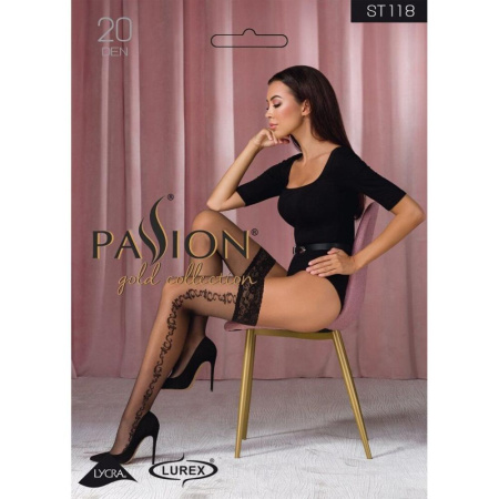 Чулки Passion ST118 5 черные, на ажурной силиконовой резинке, с боковым вертикальным рисунком || 