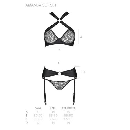 Сетчатый набор: бюстгальтер с халтером, трусики и пояс для чулок Amanda Set black L/XL - Passion || 