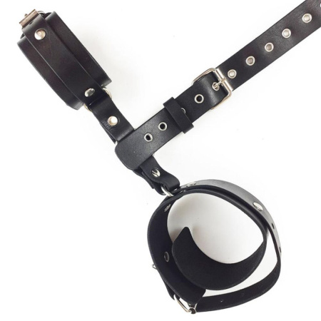Фиксаторы для шеи и рук Art of Sex - Bondage Set из натуральной кожи, цвет черный || 