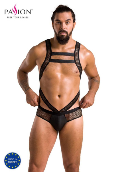 Мужское эротическое сетчатое боди Passion 045 Victor XXL/XXXL Black, экокожа, сетка