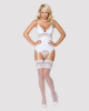 Сатиновый кружевной корсет Obsessive 810-COR-2 babydoll & thong S/M, белый, корсет, танга || 