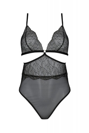 Боди Passion Amberly Body 6XL/7XL black, ассиметричный крой, кружевной лиф, золотая нить || 